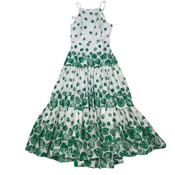Anthropologie Maeve Halter Tiered Maxi Dress M White Green Seashell Resortwear - Picture 14 of 15